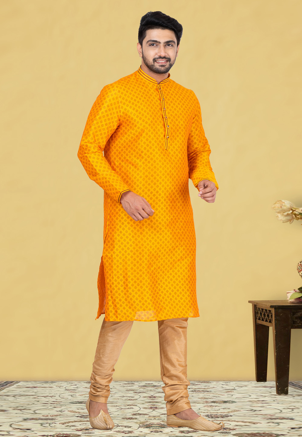 Orange Dupion Silk Kurta Pajama 248070