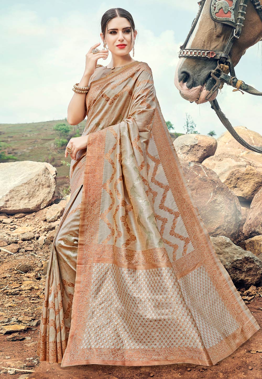 Grey Banarasi Silk Festival Wear Saree 215764