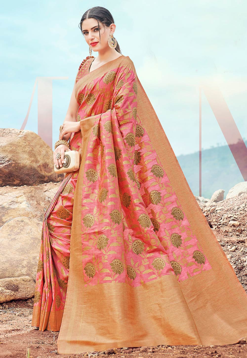 Pink Banarasi Silk Saree With Blouse 215765