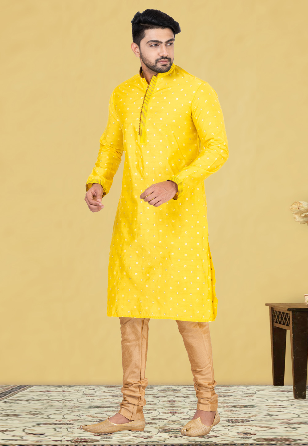 Yellow Cotton Kurta Pajama 248075