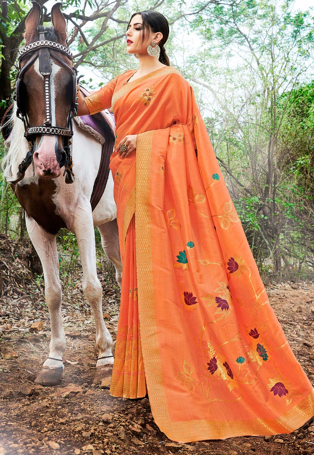 Orange Banarasi Silk Saree With Blouse 215769