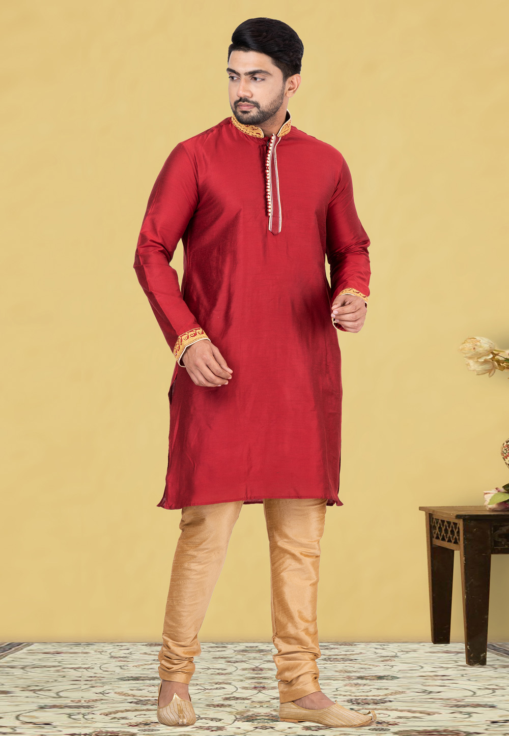 Maroon Silk Kurta Pajama 248076