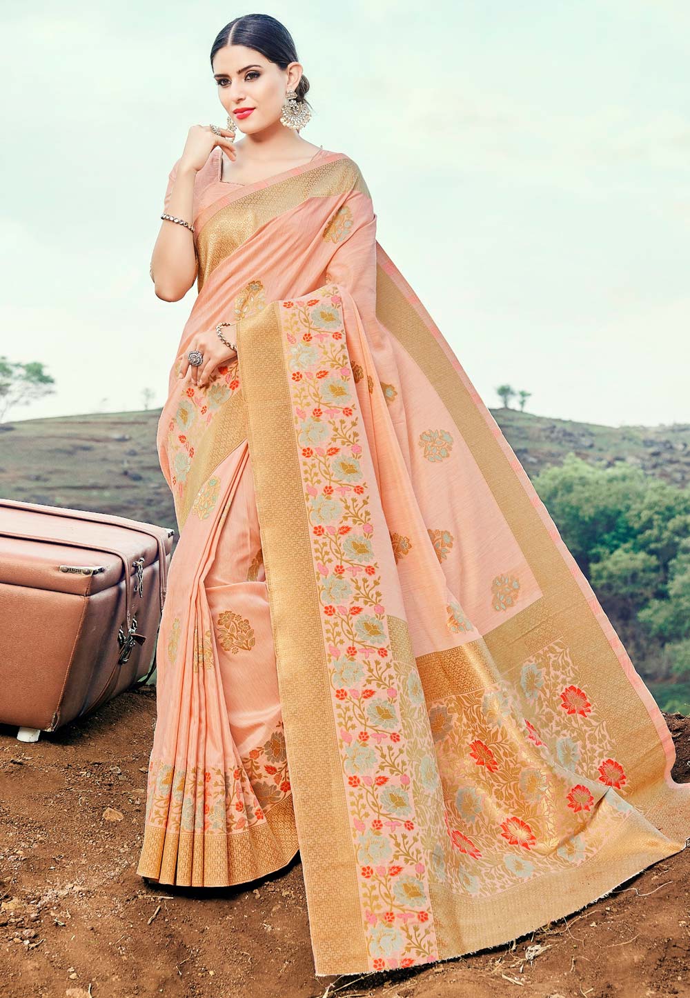 Pink Banarasi Silk Festival Wear Saree 215770
