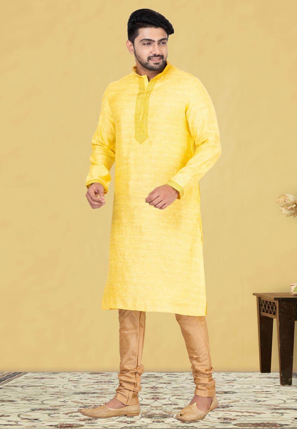 Yellow Silk Kurta Pajama 248078