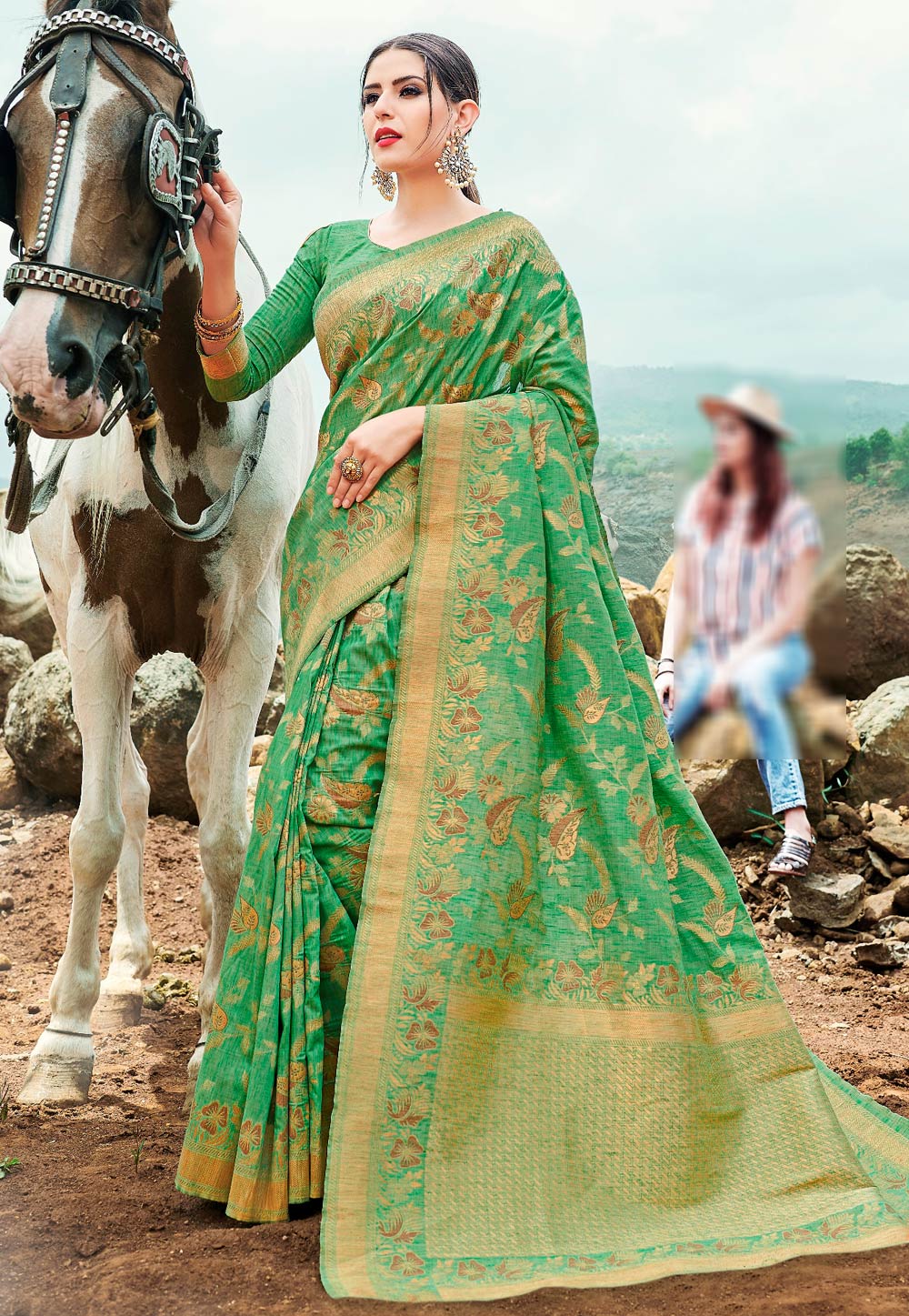 Green Banarasi Silk Festival Wear Saree 215772