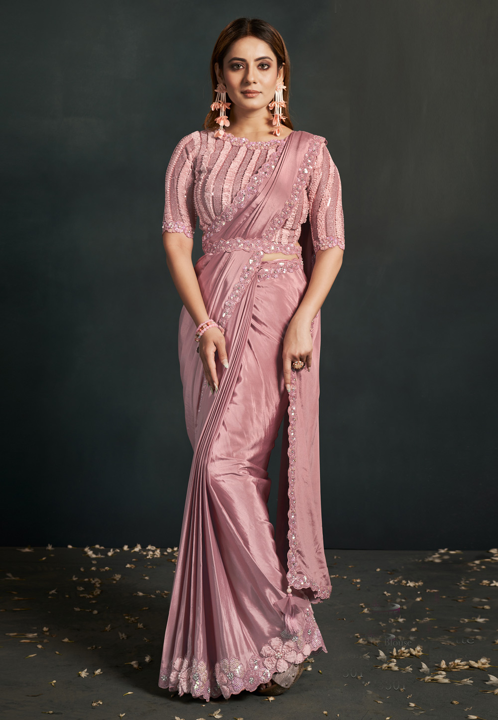 Pink Silk Crepe Designer Saree 271420
