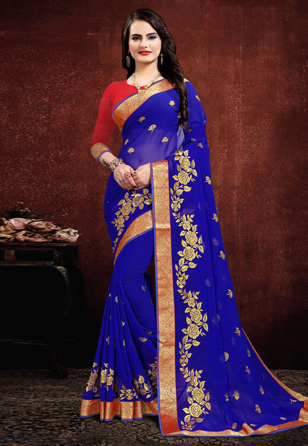Blue Georgette Saree With Blouse 205681