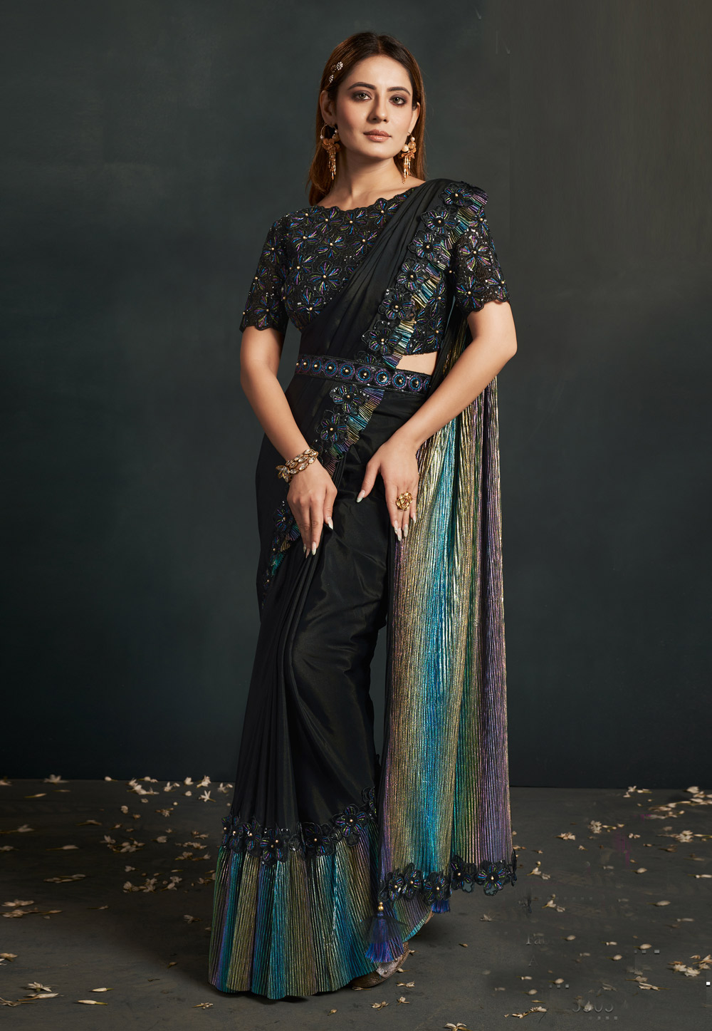 Black Silk Crepe Designer Saree 271422