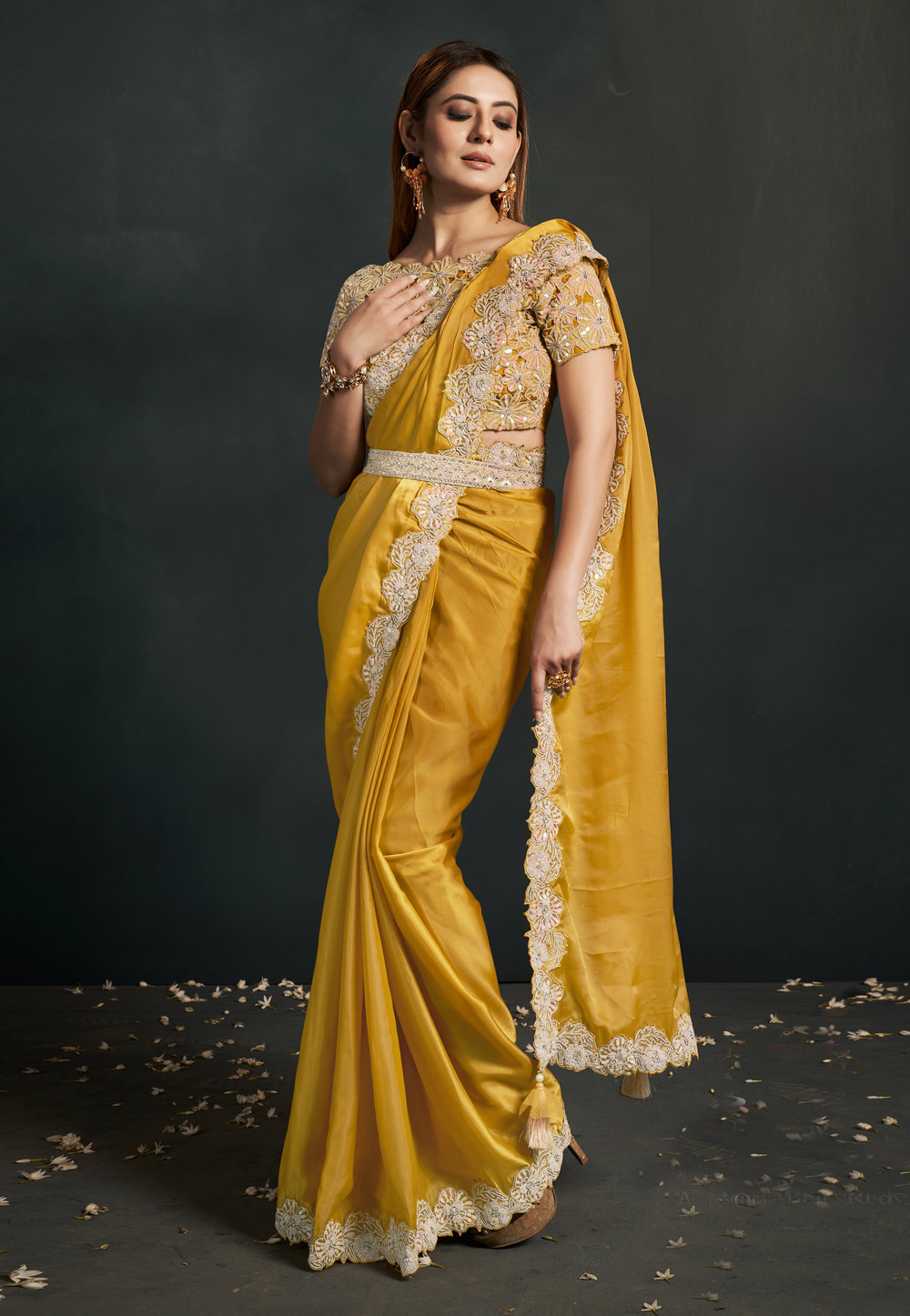 Mustard Organza Saree With Blouse 271430