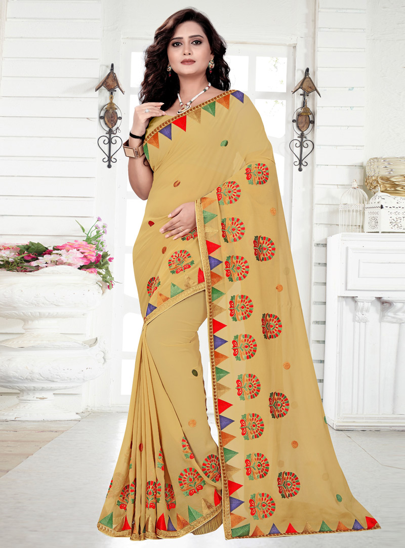 Beige Georgette Saree With Blouse 143445