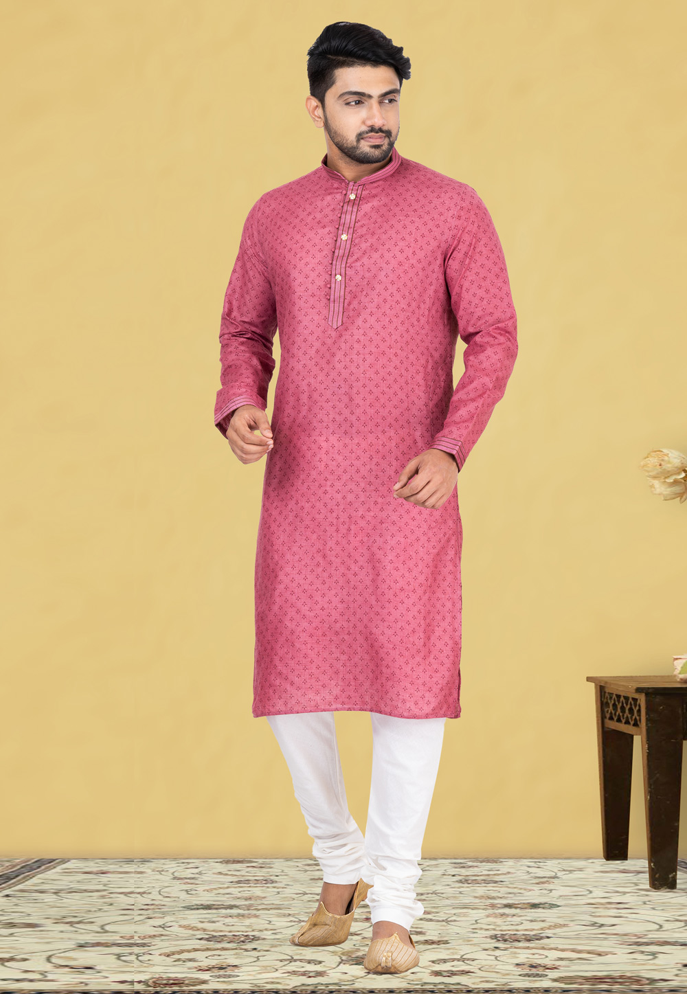 Pink Cotton Linen Kurta Pajama 248080
