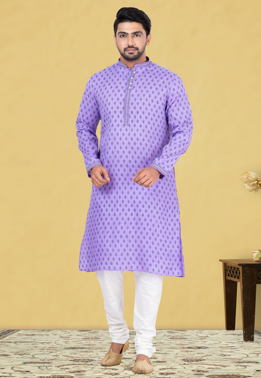 Light Purple Cotton Linen Kurta Pajama 248081