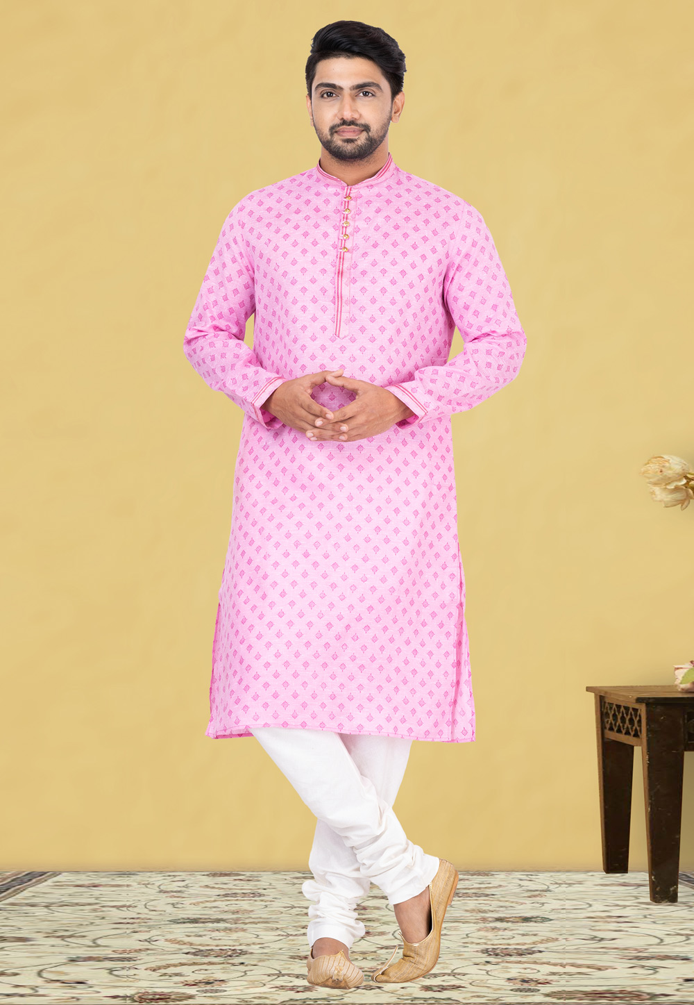 Pink Cotton Linen Kurta Pajama 248083
