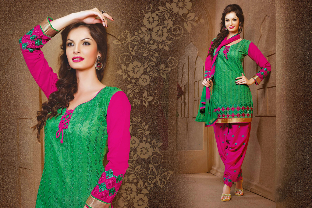 Green Chanderi Silk Punjabi Suit 53020