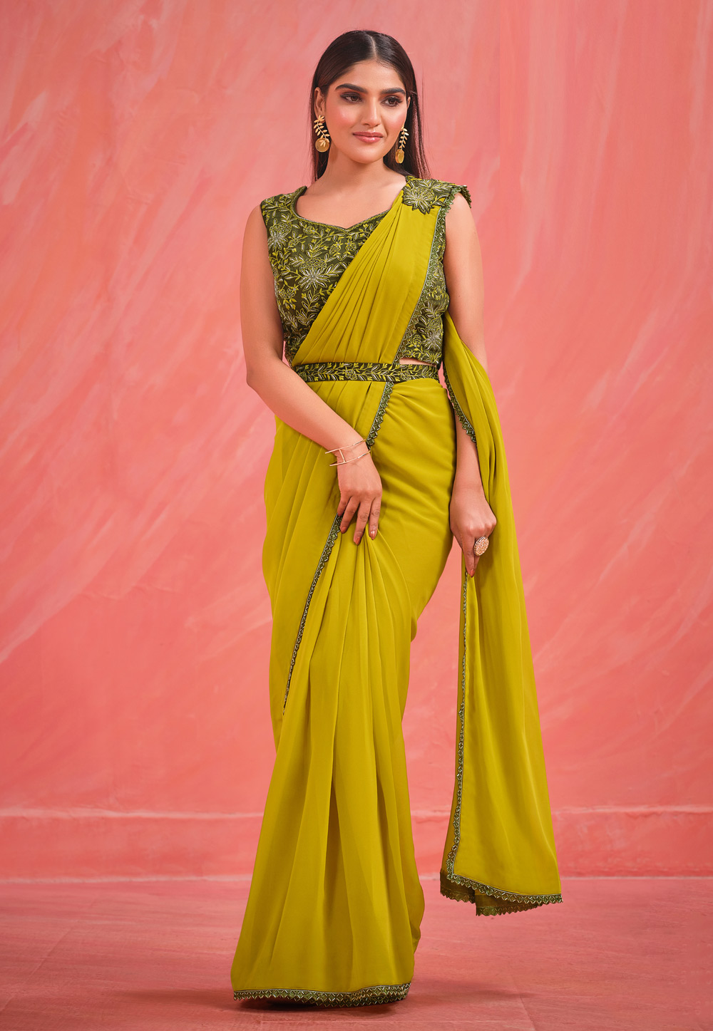 Mustard Georgette Saree With Blouse 275931