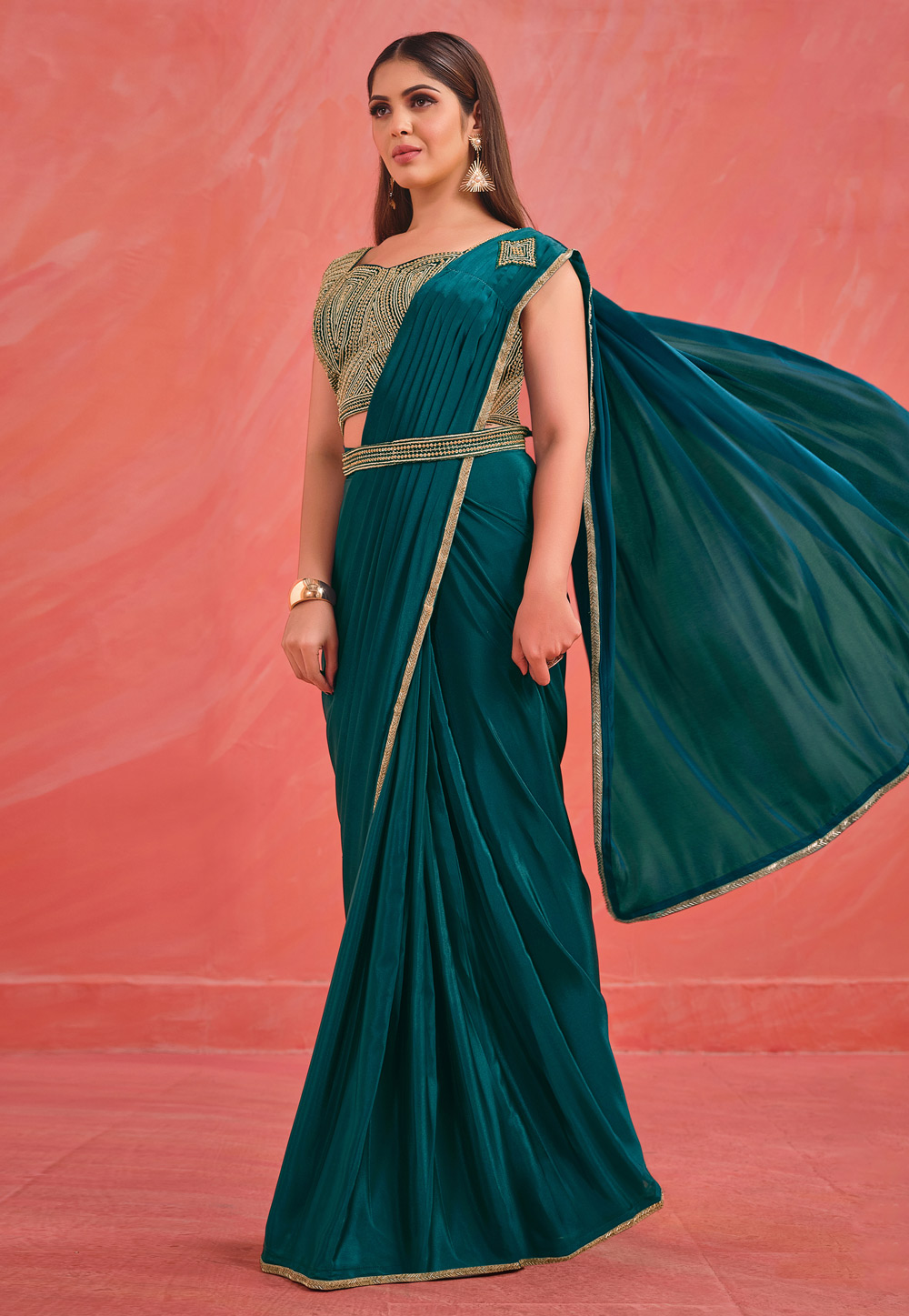 Teal Crepe Silk Saree With Blouse 275932