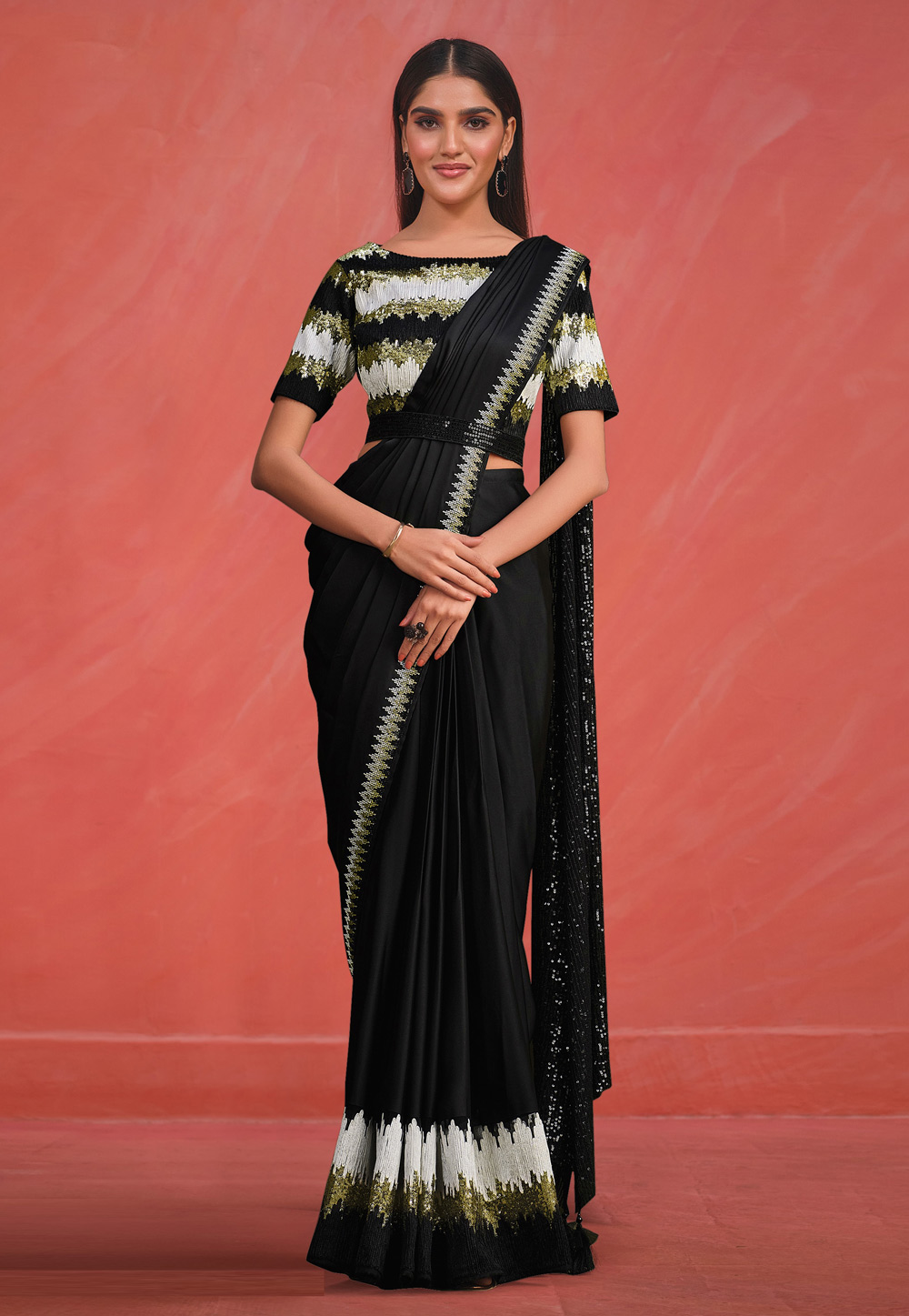 Black Crepe Silk Saree With Blouse 275936