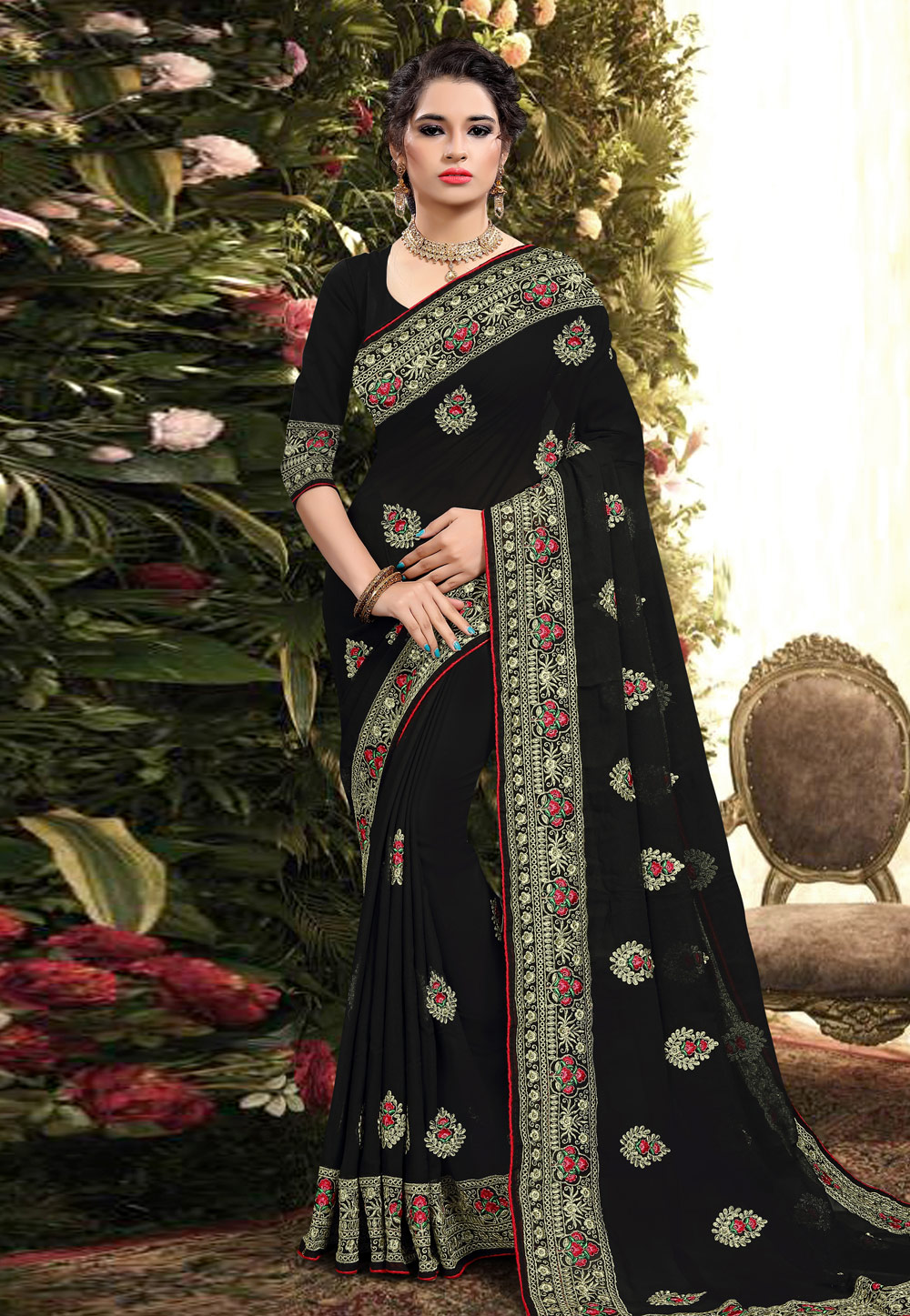 Black Georgette Saree With Blouse 206195