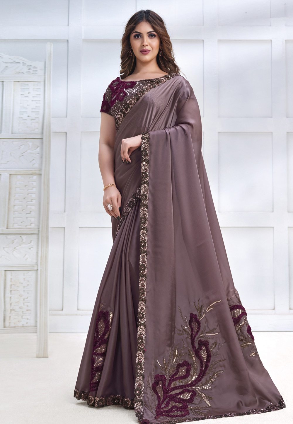 Light Purple Crepe Saree With Blouse 276017