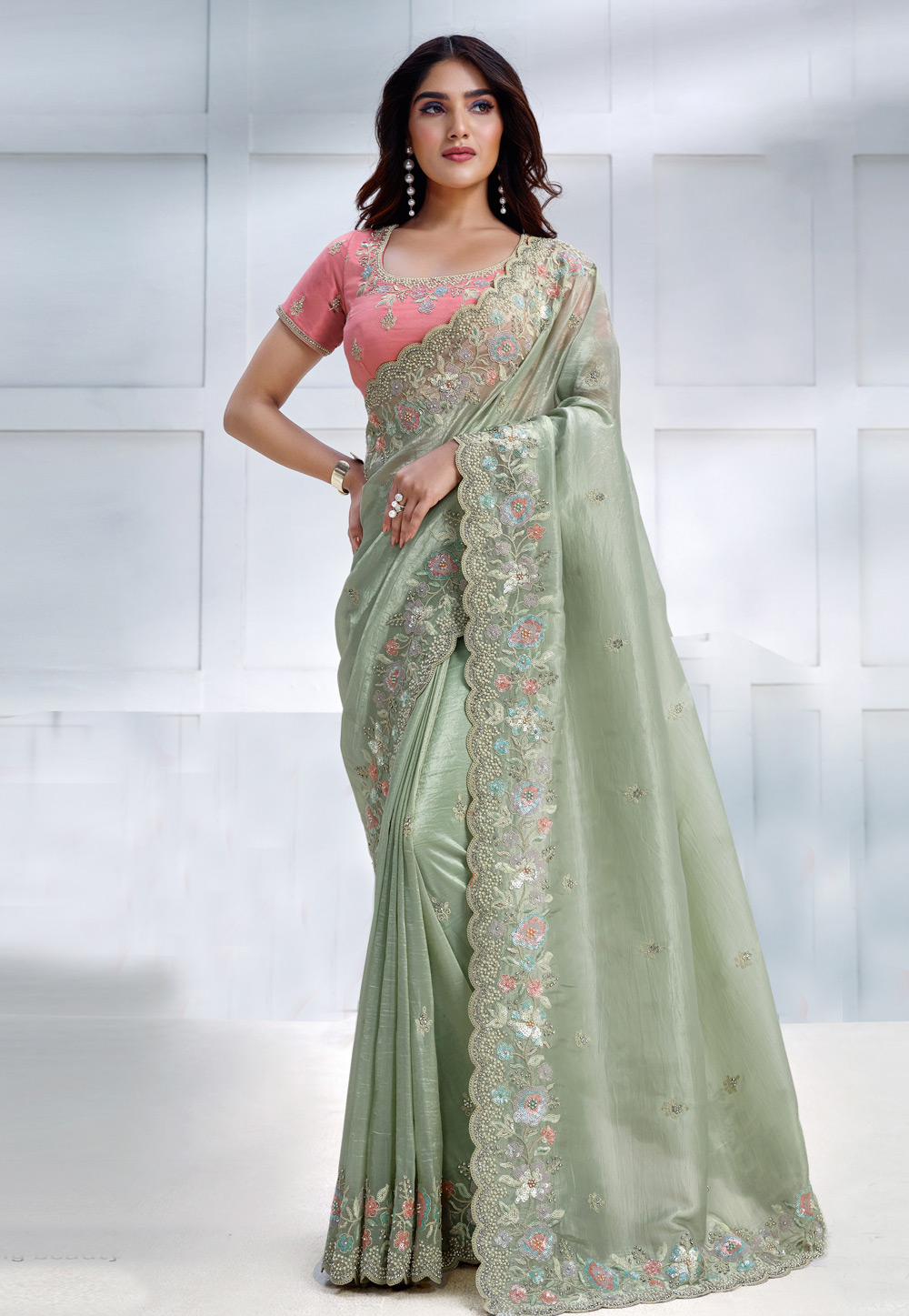 Pista Green Banarasi Silk Saree With Blouse 276018