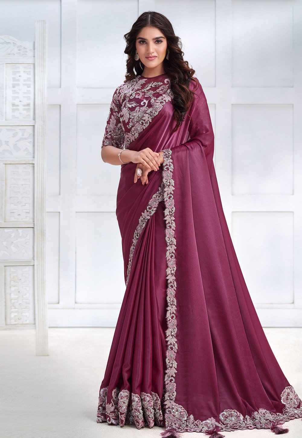 Purple Crepe Saree With Blouse 276022