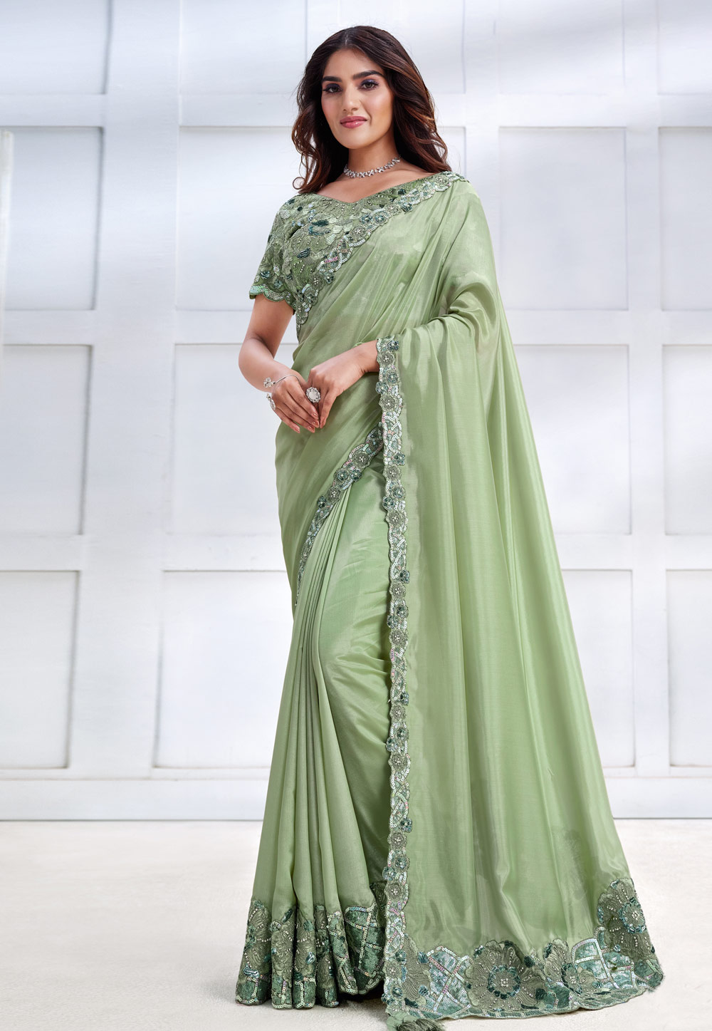 Pista Green Tussar Silk Saree With Blouse 276024