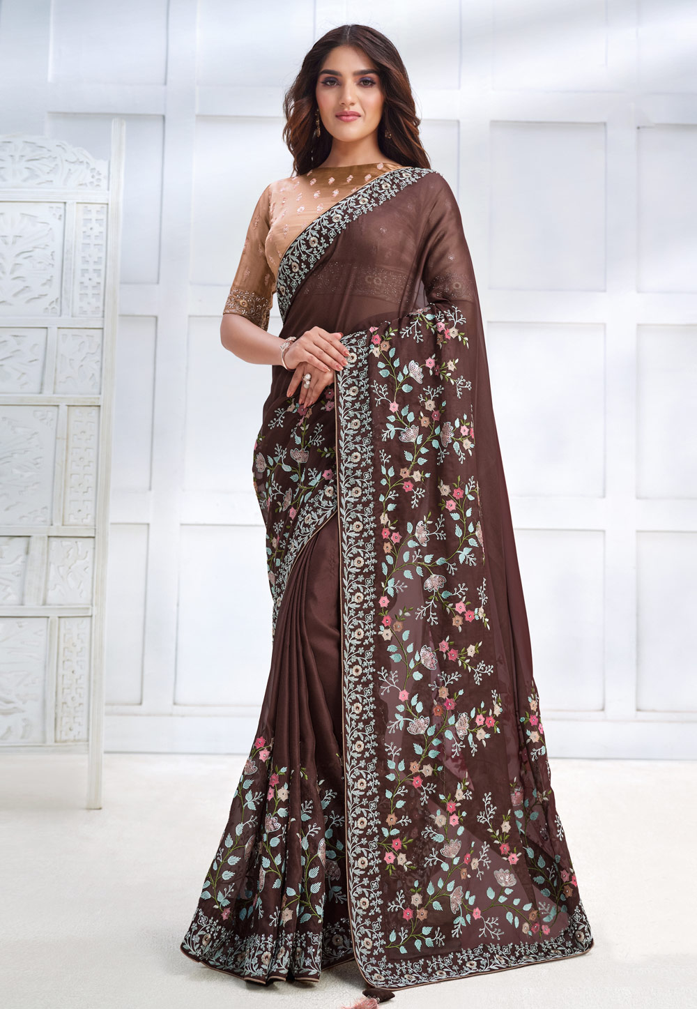 Brown Georgette Saree With Blouse 276026