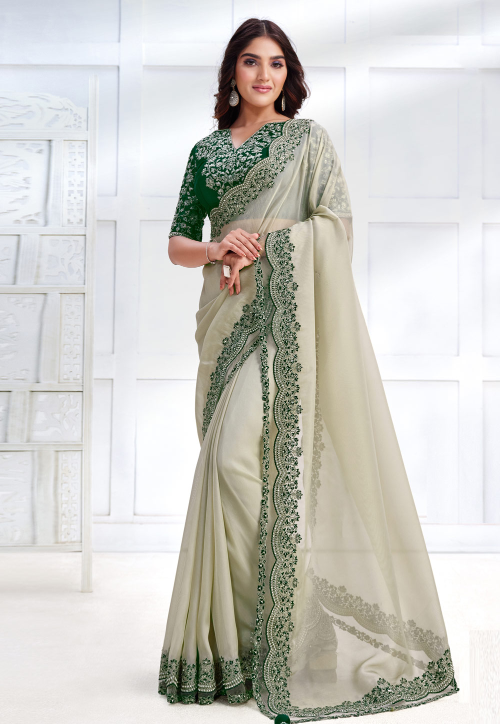 Off White Net Saree With Blouse 276028
