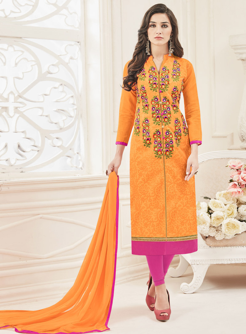 Orange Chanderi Churidar Salwar Suit 95003