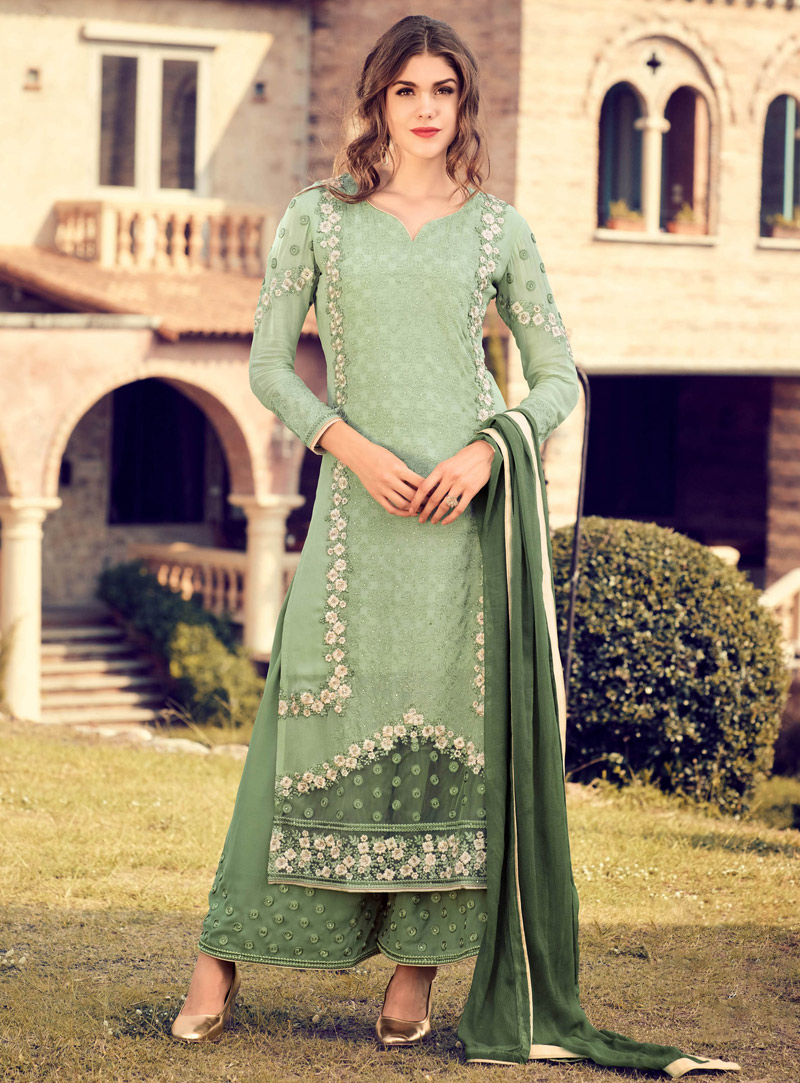 Light Green Georgette Palazzo Style Suit 95151