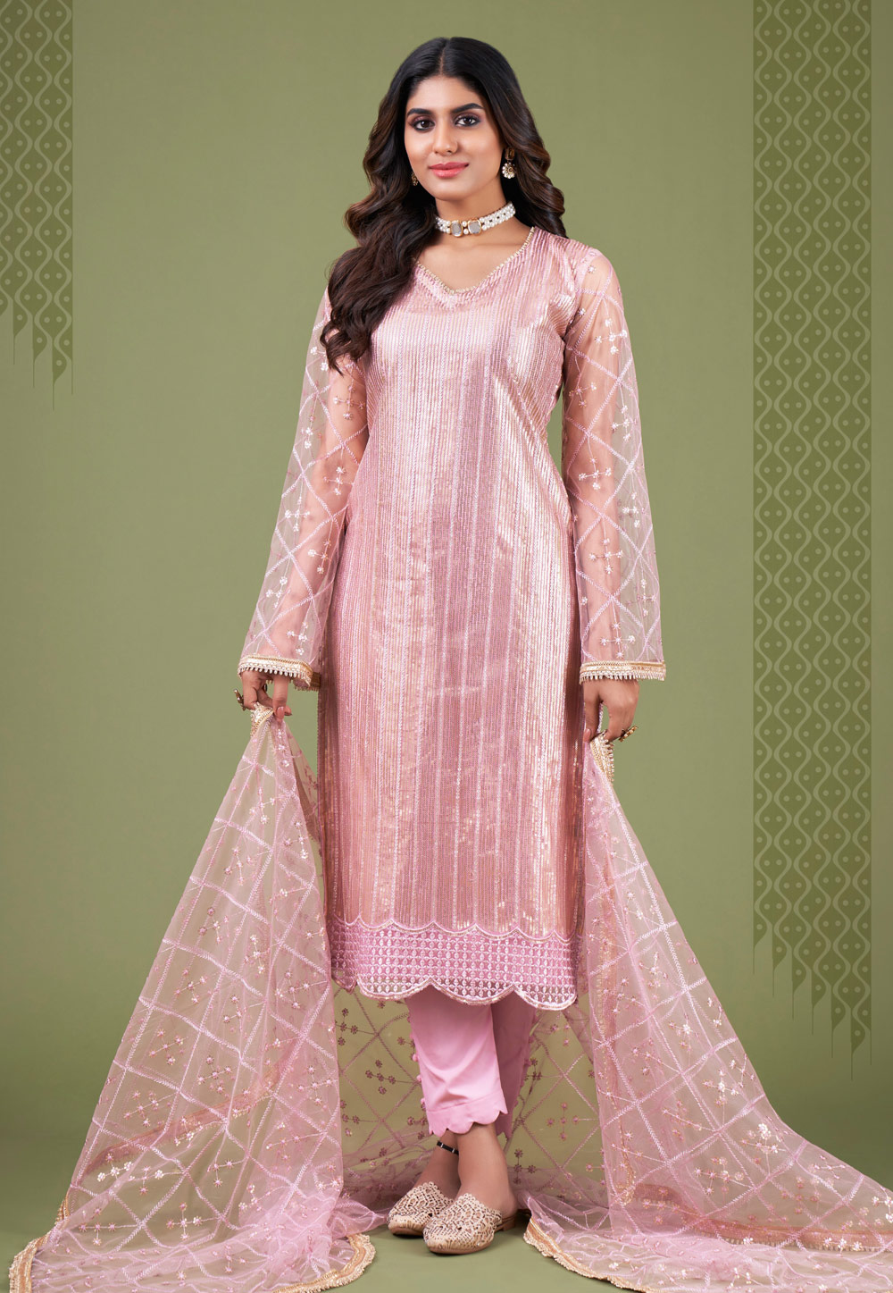 Pink Net Pakistani Suit 259144