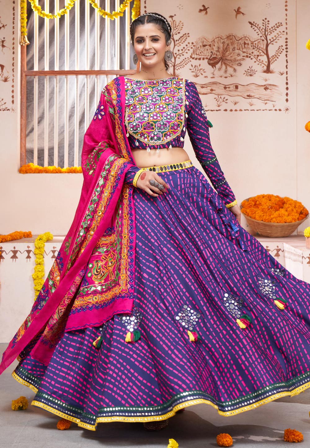 Appealing Blue/Rani Pink Gaji Silk Lehenga Choli With Patola Work – Palkhi  Fashion