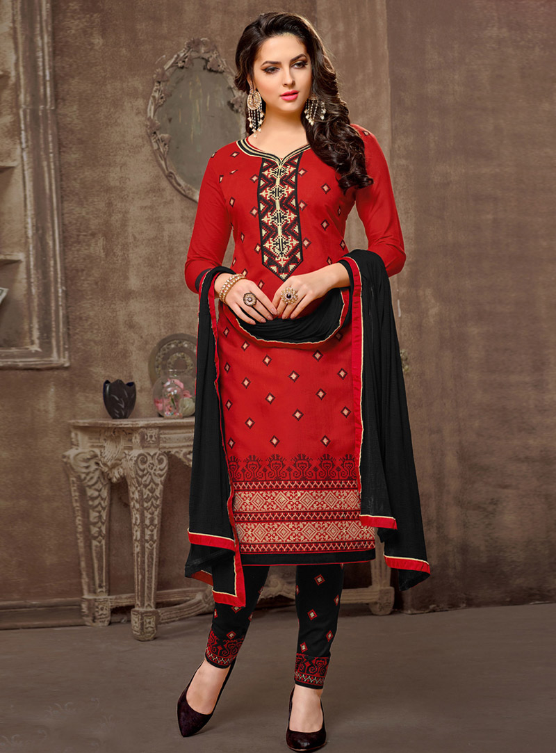 Red Cotton Pakistani Style Suit 101628