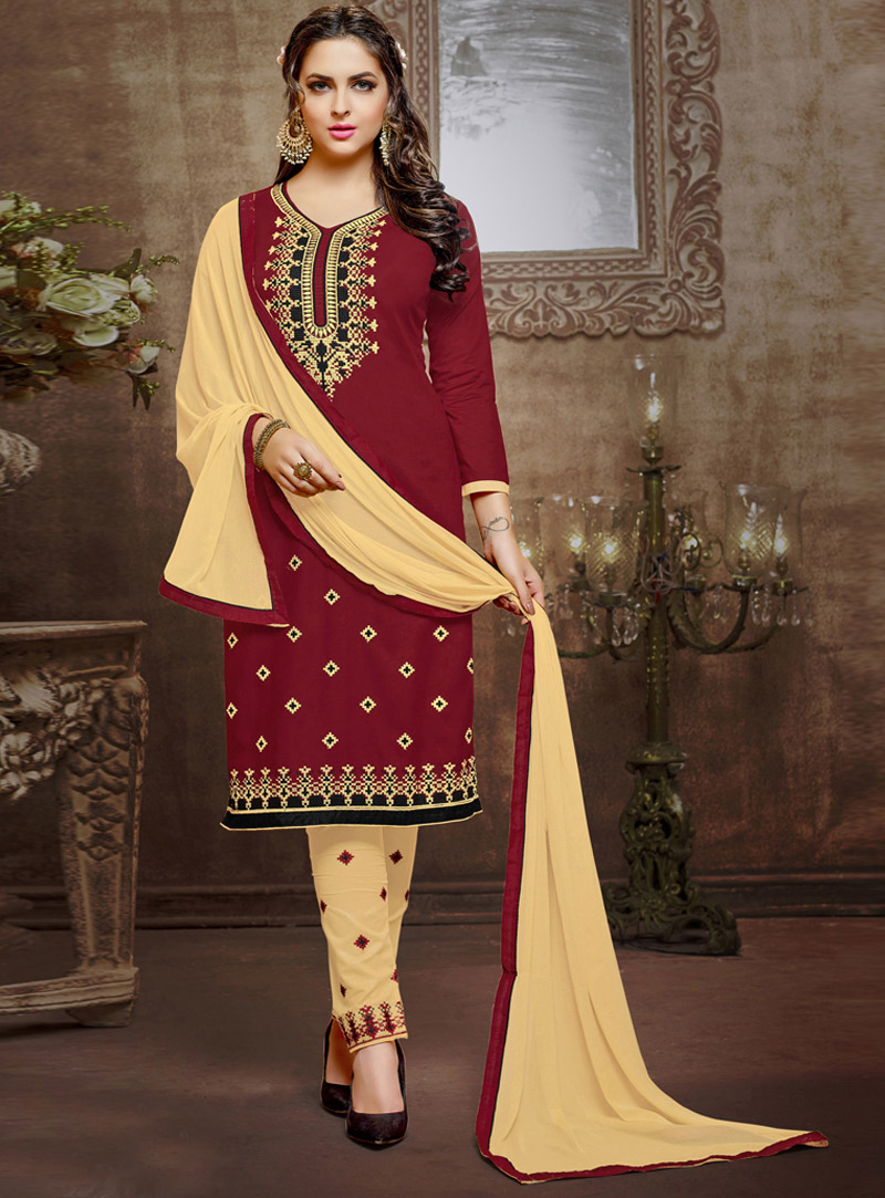 Maroon Cotton Pakistani Style Suit 101634