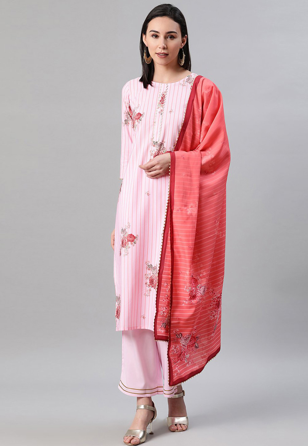 Pink Crepe Readymade Palazzo Suit 234114