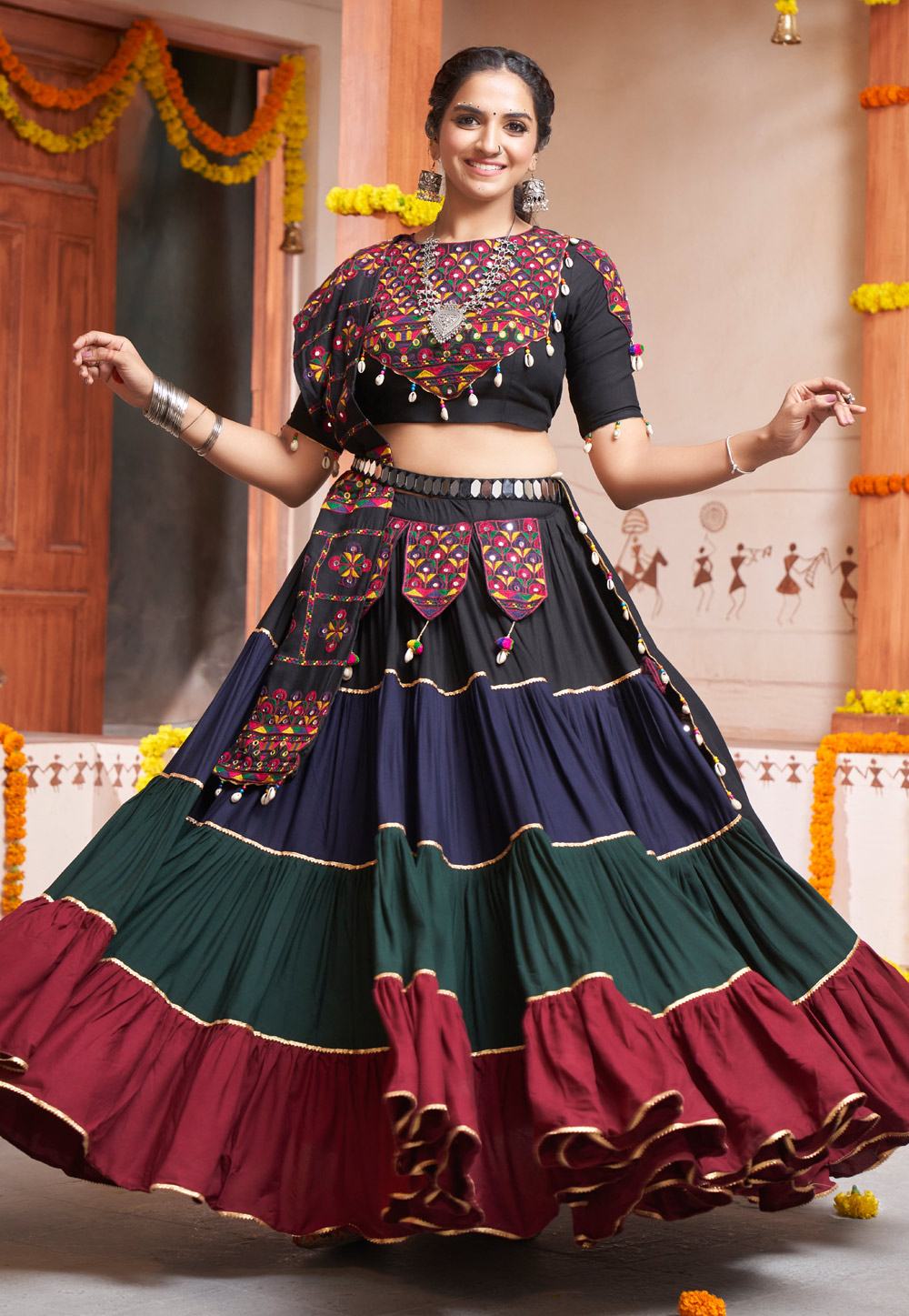 Multi Color Viscose Rayon Navratri Chaniya Choli 270854