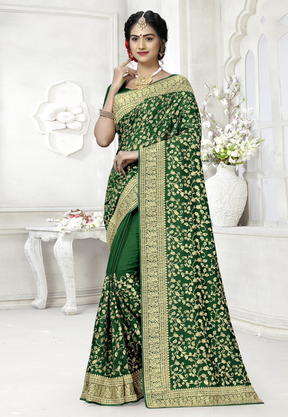 Green Silk Saree With Blouse 206412