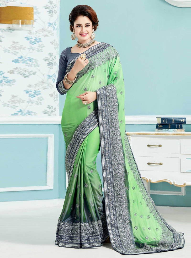 Yuvika Chaudhary Light Green Crepe Festival Wear Saree 103821