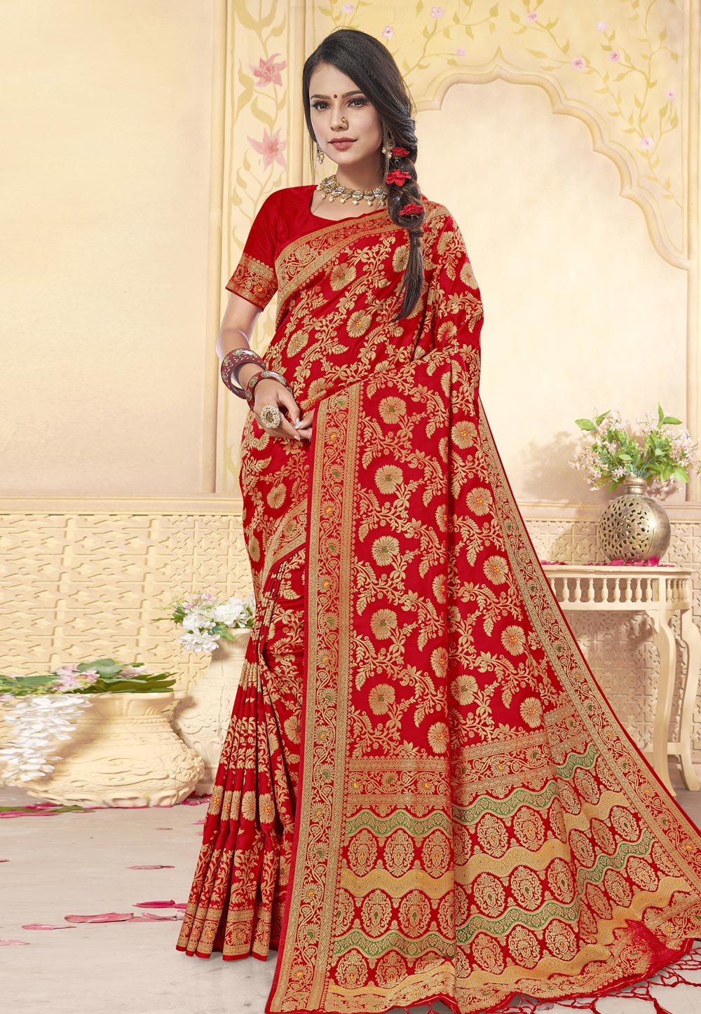 Red Banarasi Silk Festival Wear Saree 211293