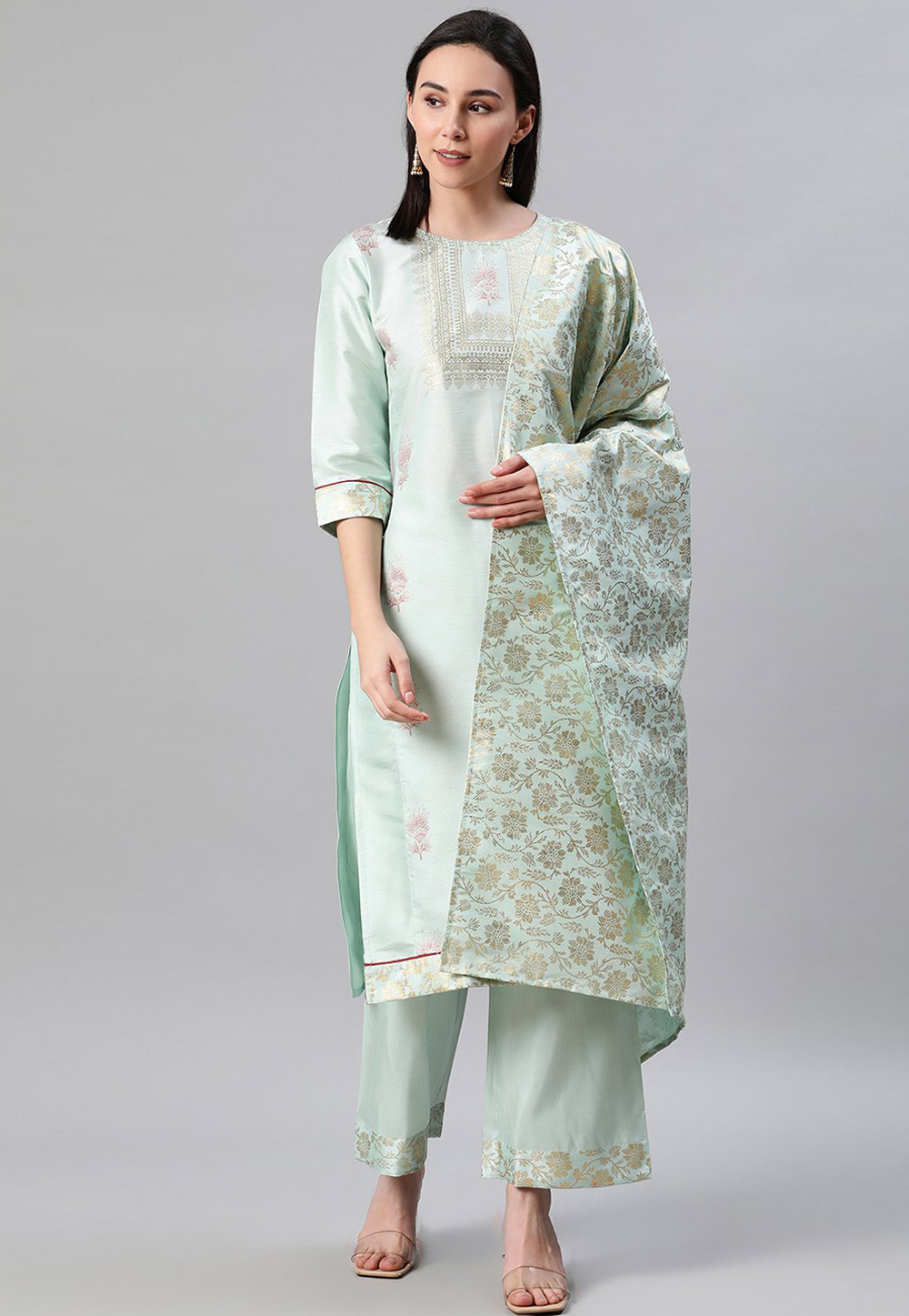Light Green Poly Silk Readymade Palazzo Suit 234126