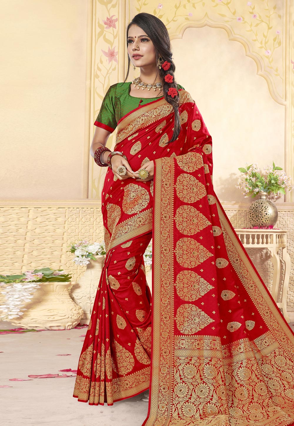 Red Banarasi Silk Festival Wear Saree 211295