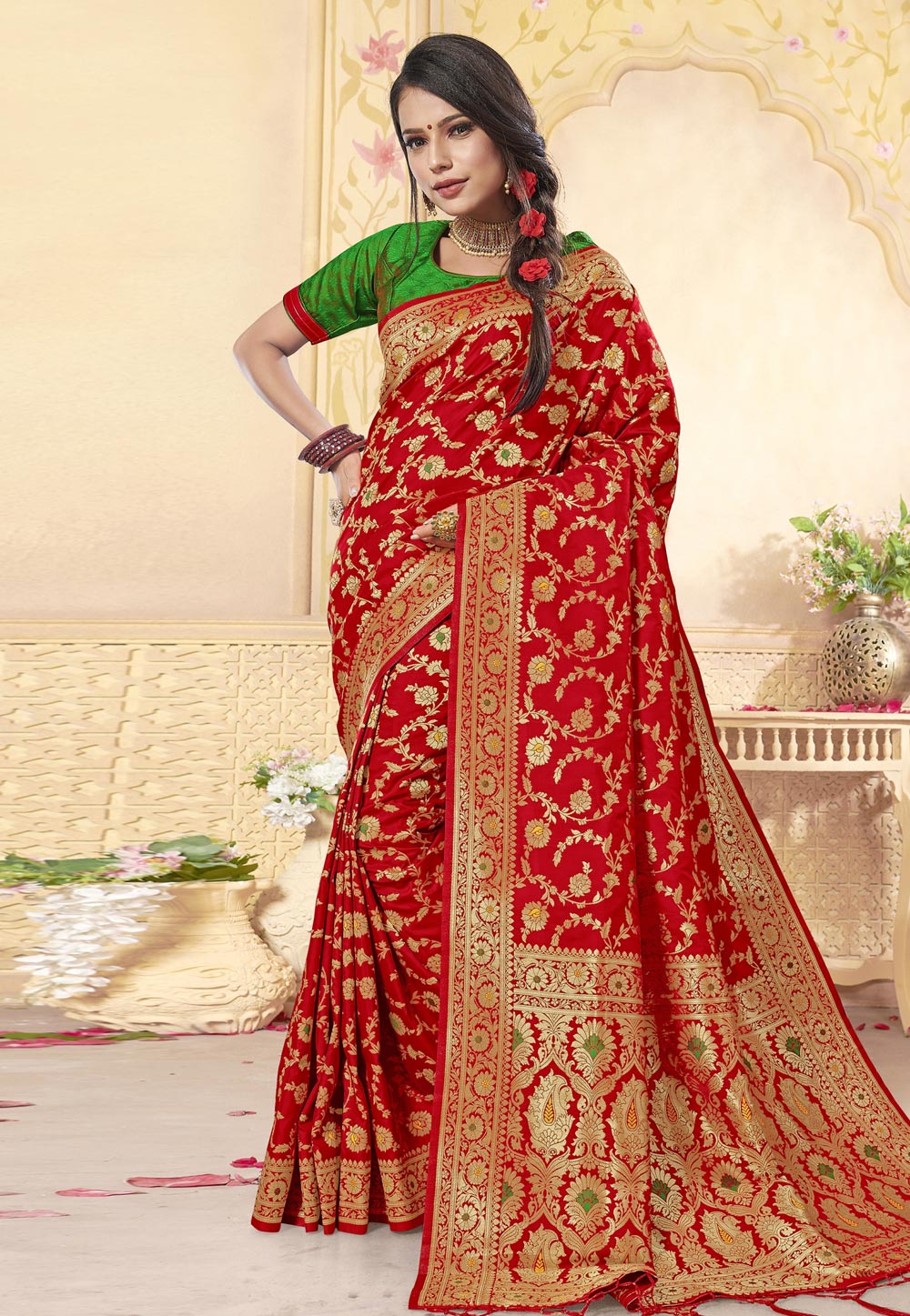 Red Banarasi Silk Festival Wear Saree 211297