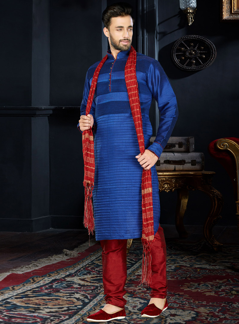 Royal Blue Art Dupion Readymade Kurta Pajama 103980