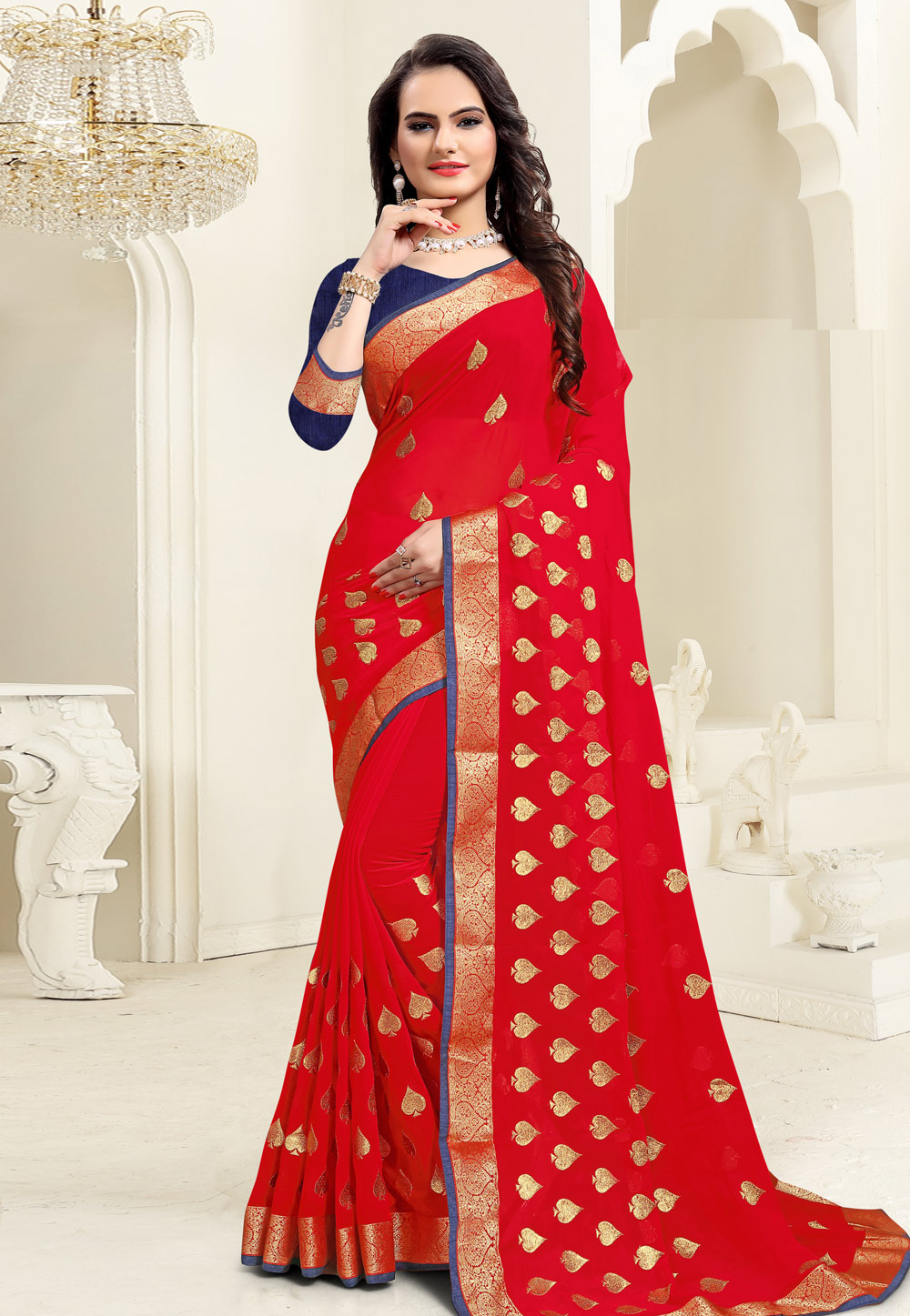 Red Georgette Saree With Blouse 206809