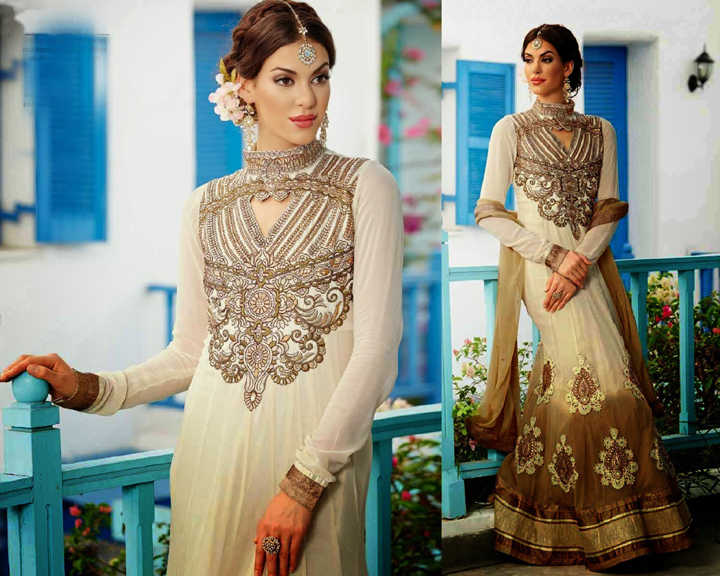 Off White Georgette Ankle Length Anarkali Suit 52992