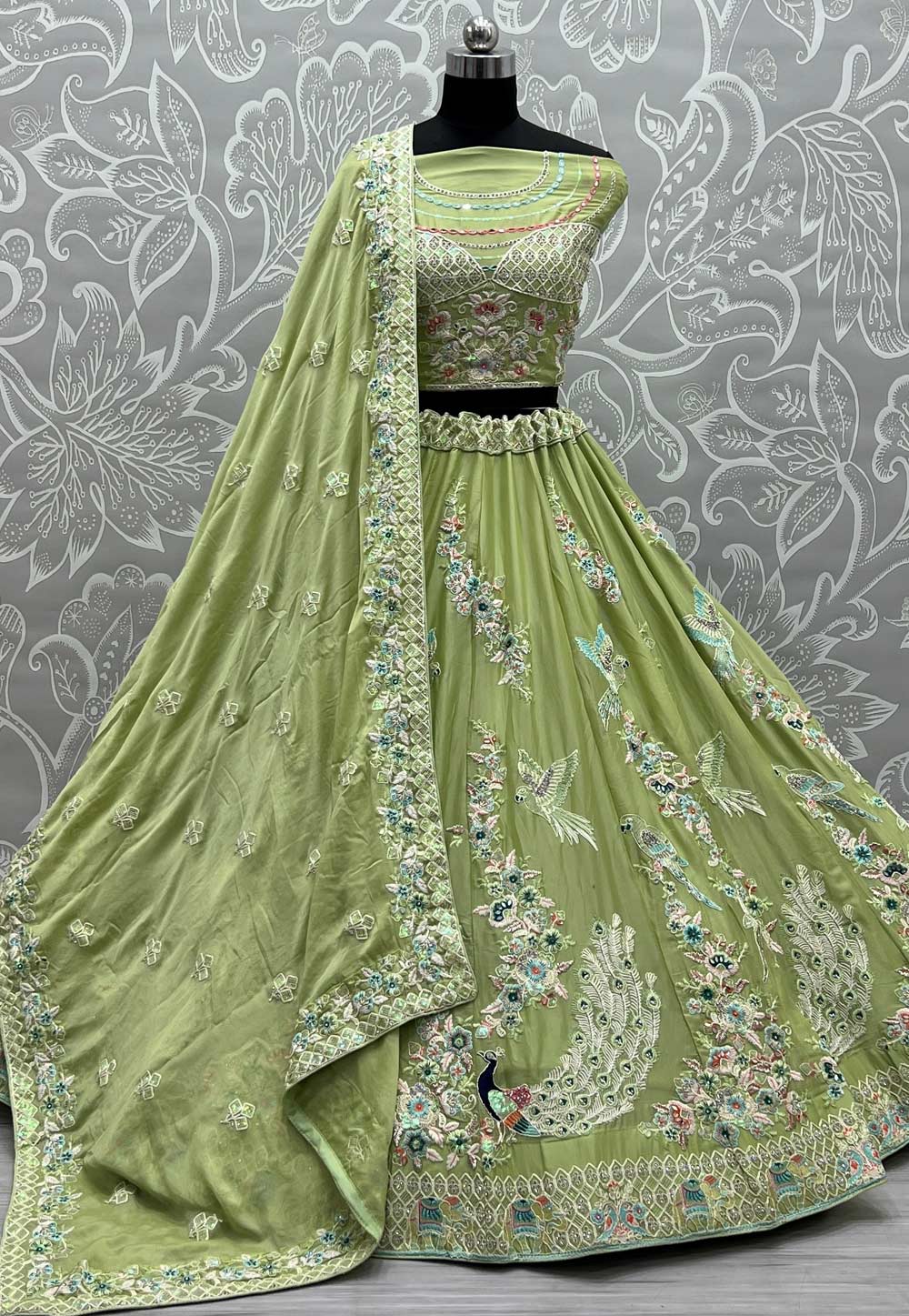Light Green Cotton Silk Wedding Lehenga Choli 252880