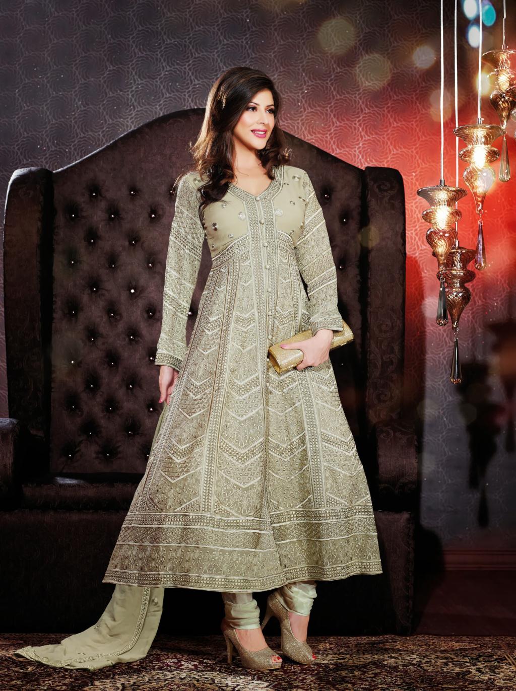 Grey Resham and Bead Work Faux Georgette Anarkali Salwar Suit 26511