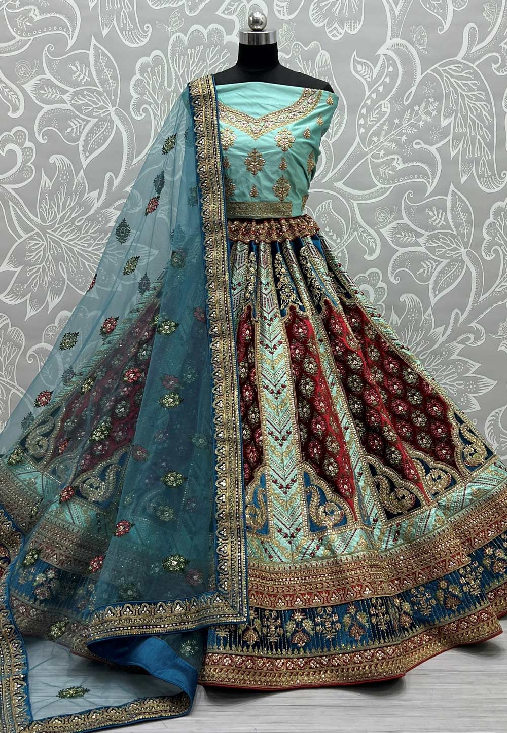 Sky Blue Silk Wedding Lehenga Choli 252885