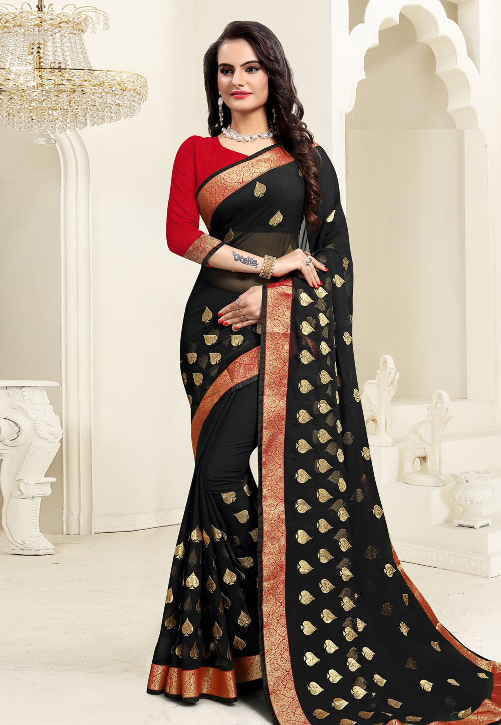 Black Georgette Saree With Blouse 206811