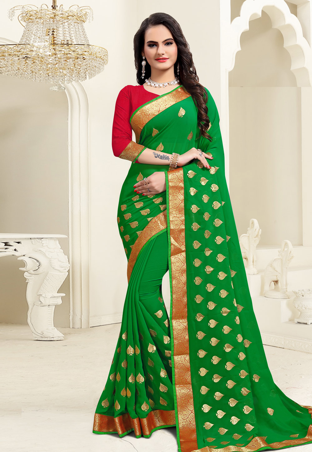 Green Georgette Saree With Blouse 206815